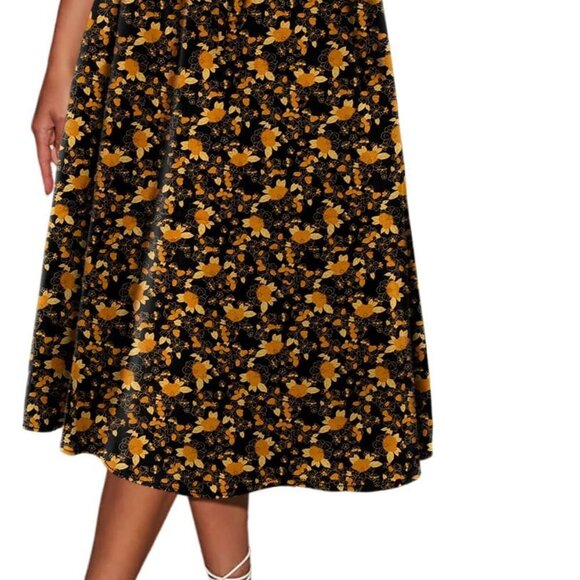 Women's Print Midi Skirt with Pocket Elastic High Waist 2025 Trendy A-Line Bohe - Picture 3 of 5